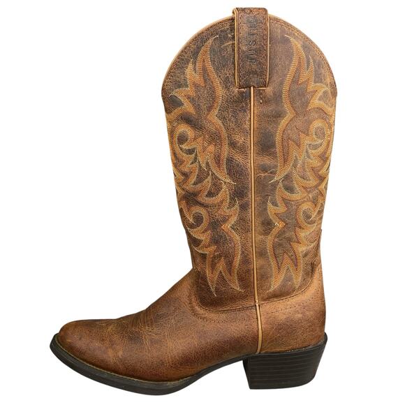 Justin Men’s Brown Leather Western Cowboy Boot Size US 8.5 D - Picture 3 of 10